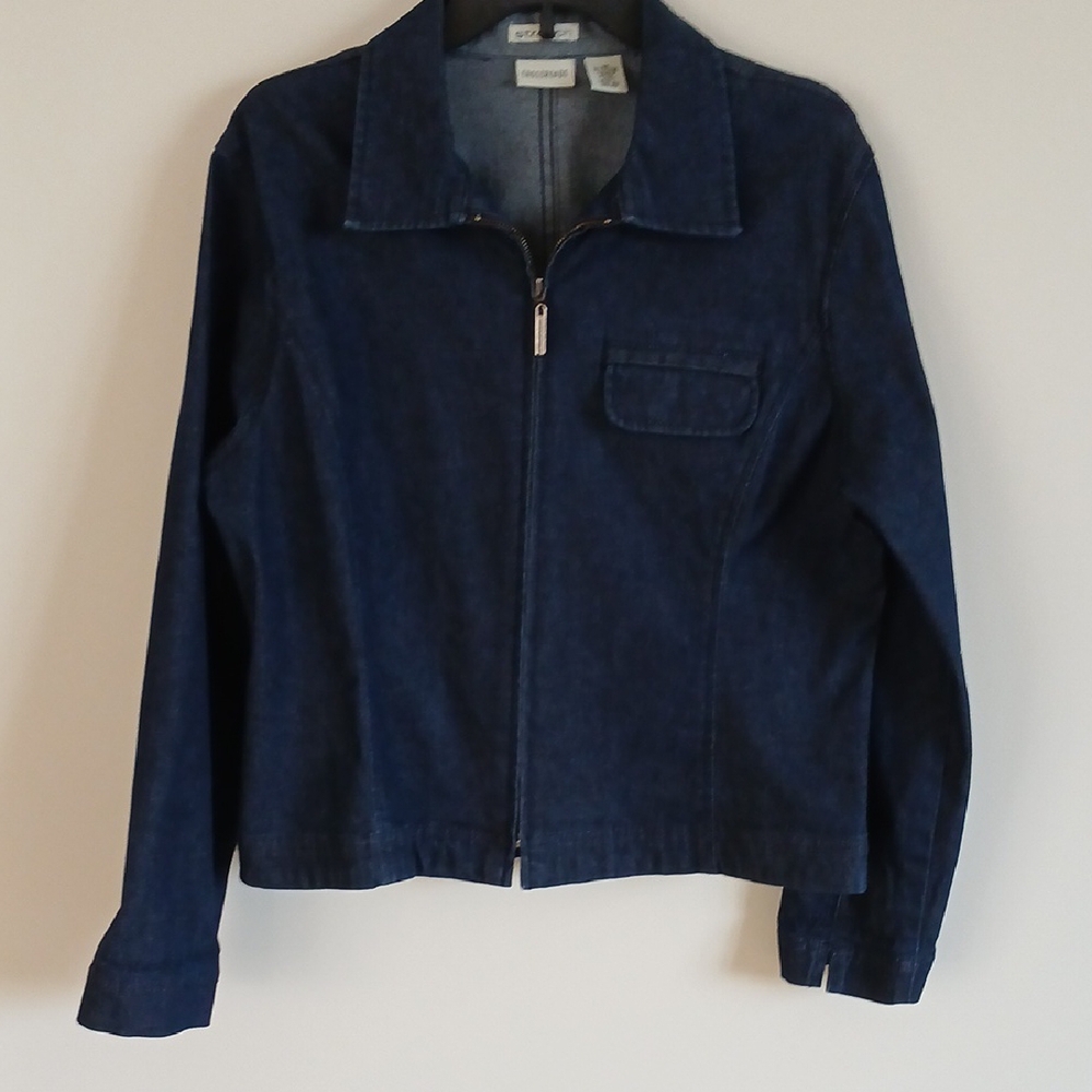 Dark Blue Denim Womens Jacket Large Full Zip